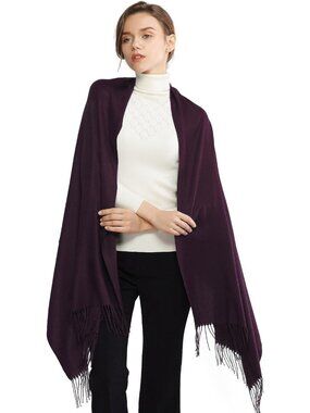 Women's Dark Purple Wedding Bridal Scarf Pashmina Shawls Long Large Scarves